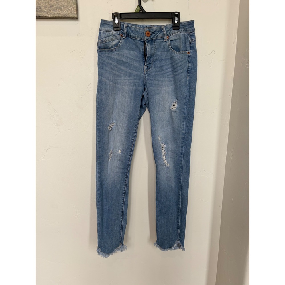 Catherine Malandrino Womens Distressed Skinny Jeans Blue Frayed Tulip Hem Size 6